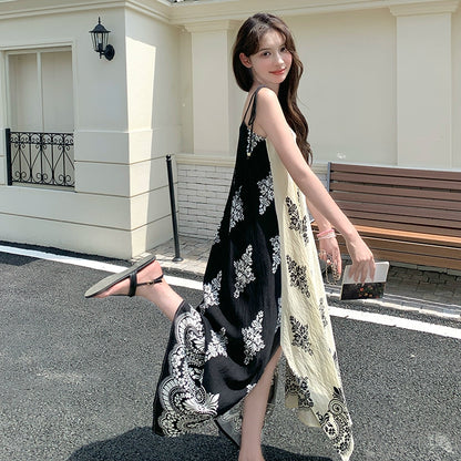 【ワンピース】フレンチリゾート風  夏新作 超映え民族風プリント  ノースリーブワンピース【SHシリーズ】