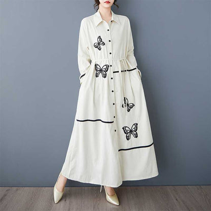 60%OFF⭐️期間限定【ワンピース】着痩せ 上品 ゆったり 文芸風 デザイン性 刺繍 切替 春新作 長袖 シャツワンピース【SHシリーズ】