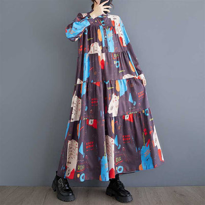 [洋裝] 春秋冬新款印花大尺碼百搭長袖洋裝【SH系列】