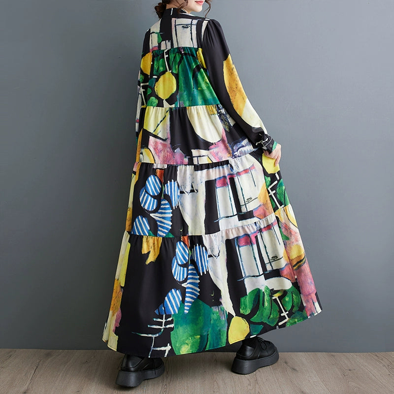 【ワンピース】春 秋 冬 大振裾 花柄 長袖 ワンピース 【SHシリーズ】