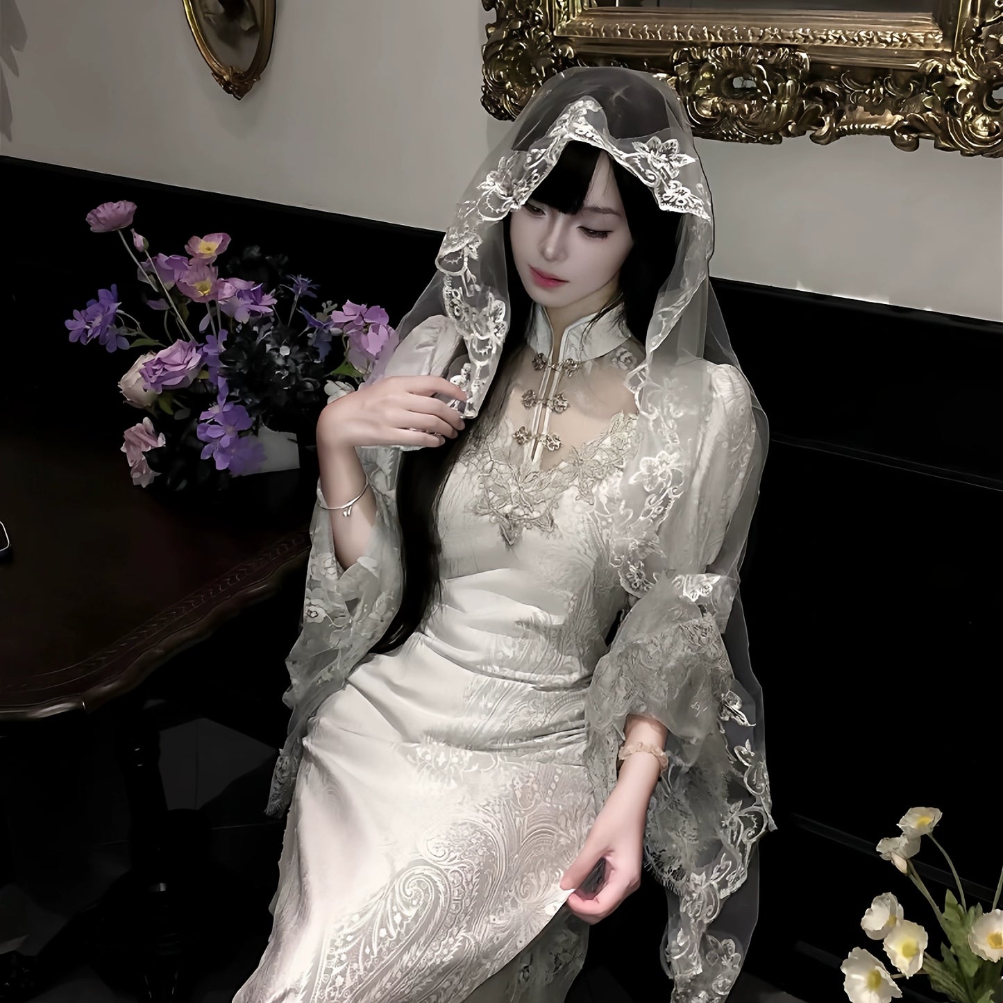 【ハロウィン】ゴシックヴェールセット｜悪魔・幽霊花嫁 コスプレ用 レースドレス 小物