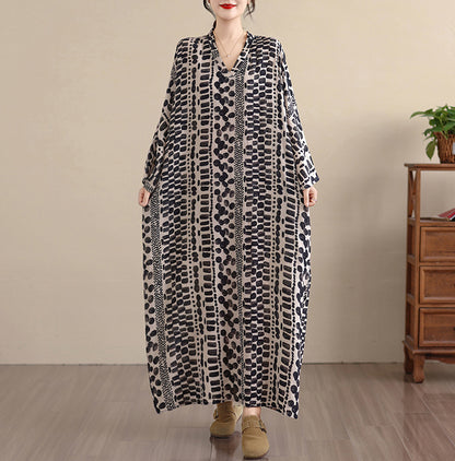 期間限定🍂60%OFF【ワンピース】レトロ花柄Vネックロングワンピース レディース 初秋新作 大きいサイズ リゾート 体型カバー シンプル【SHシリーズ】