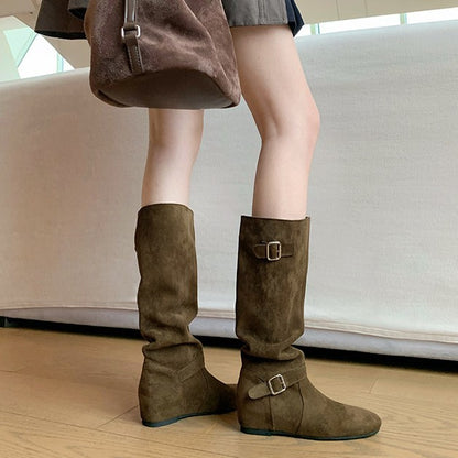 【シューズ】春 秋 冬 おしゃれな   ベルトデザイン くしゅくしゅ 美脚ブーツ 【JZシリーズ】