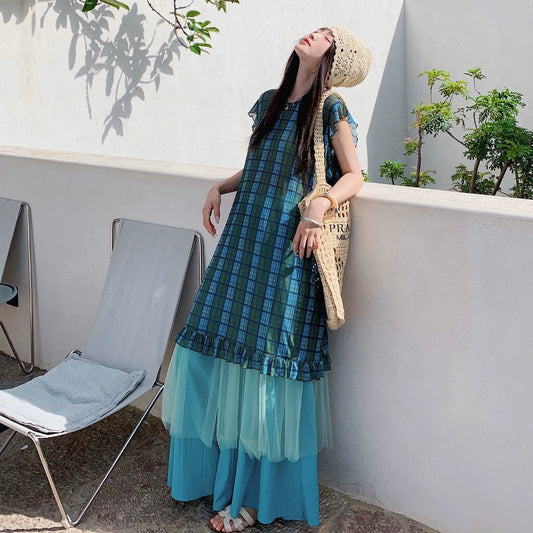 2点セット！【セットアップ】配色チェック柄ベストワンピース＋ワイドパンツセットアップ 2点セット【SHシリーズ】