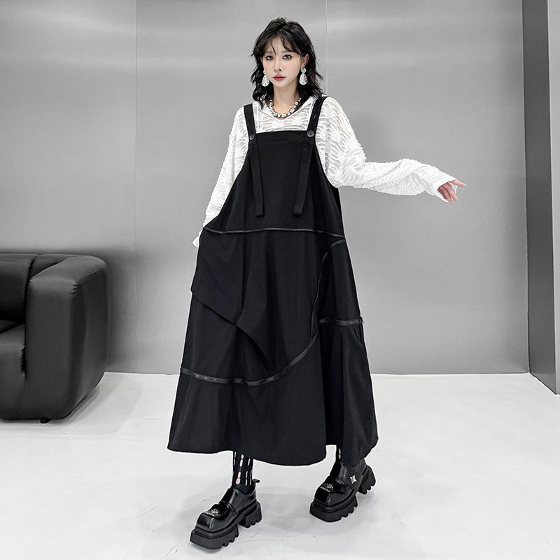 【ワンピース】春 秋 冬 ジッパー切り替えサロペットワンピース 【AHシリーズ】