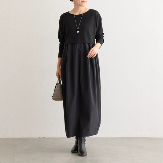 期間限定🍂60%OFF【ワンピース】ラウンドネックデザイン切替ワンピース レディース 秋冬新作 ゆったり ロング丈【JZシリーズ】