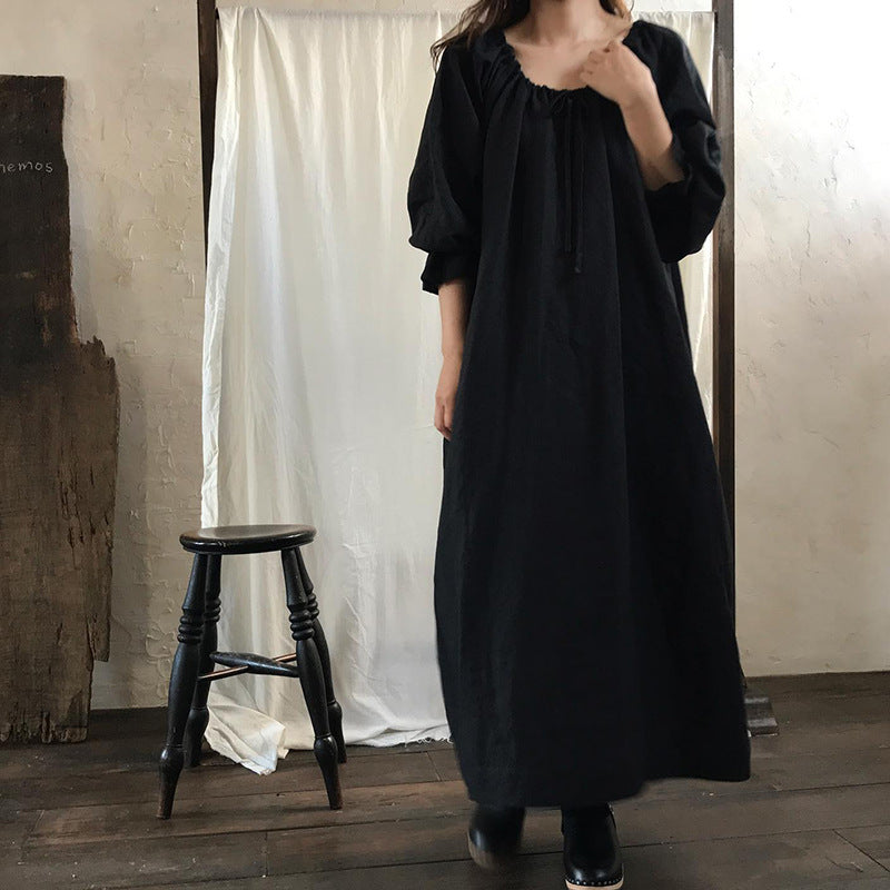 【24AW】【ワンピース】柔らかい ゆるりラックス 無地 長袖ワンピース