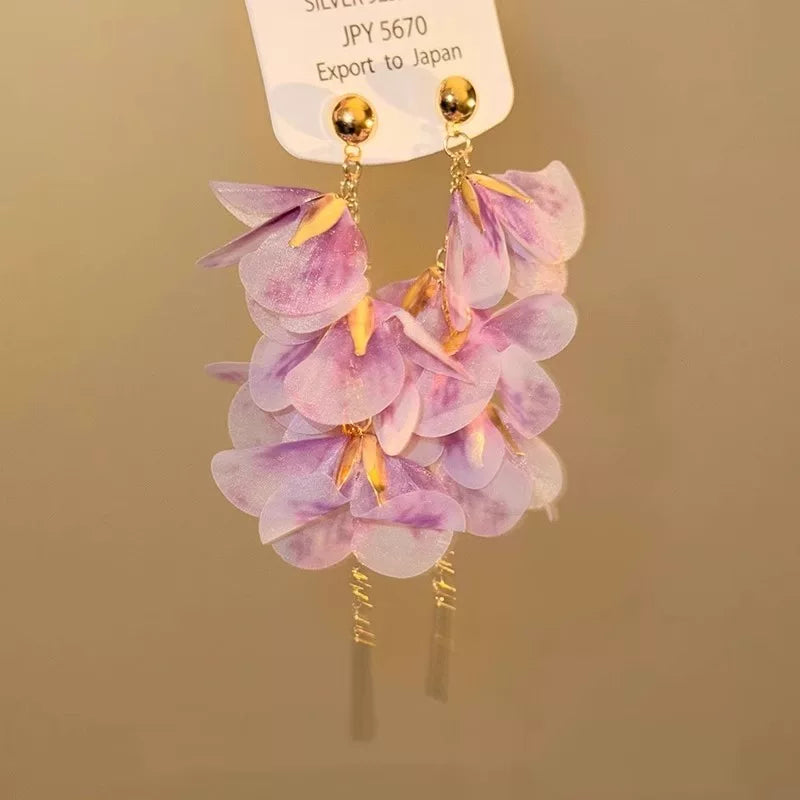 【グッズ】S925銀針 チュールフラワー ロングピアス 上品華やか レディース アクセサリー【SHシリーズ】