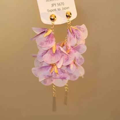 【グッズ】S925銀針 チュールフラワー ロングピアス 上品華やか レディース アクセサリー【SHシリーズ】