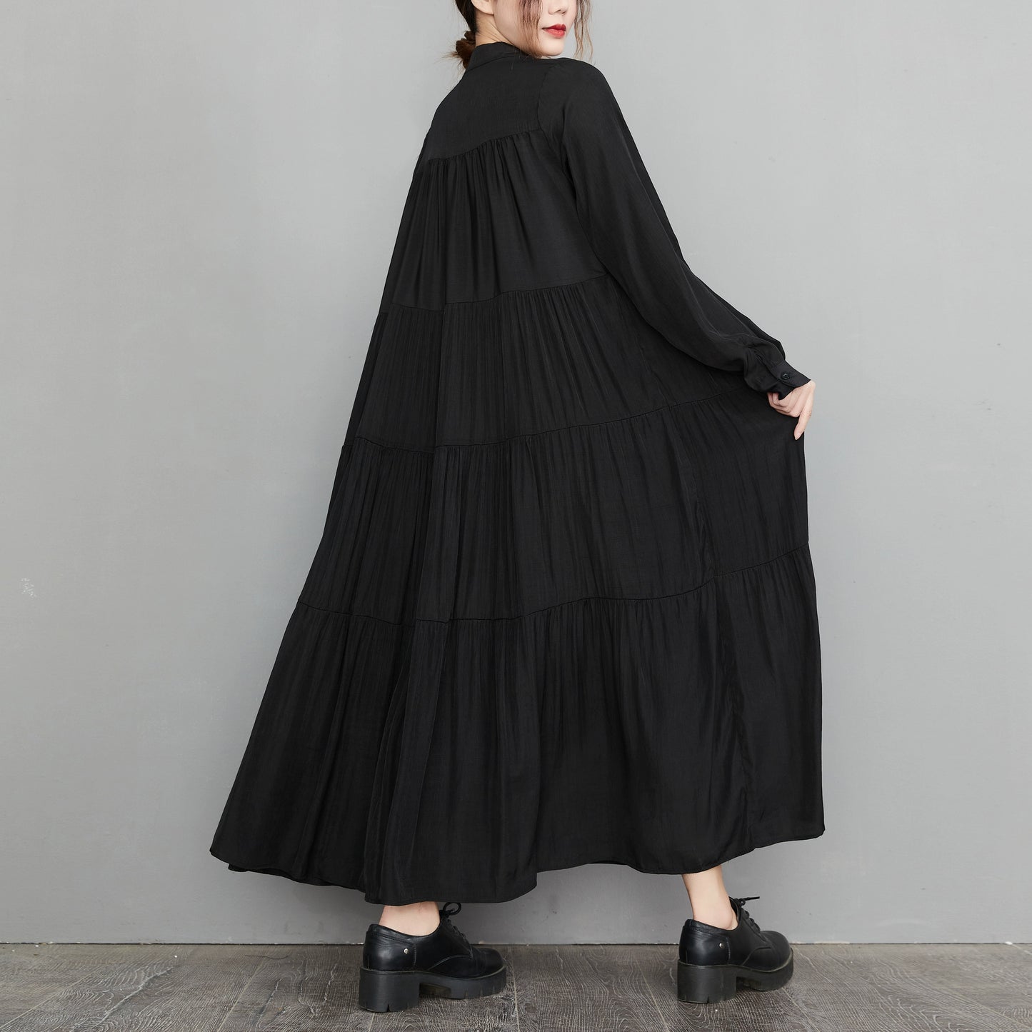 【24AW】【ワンピース】レトロ 切り替え ゆったり 着痩せ Aライン 長袖ワンピース