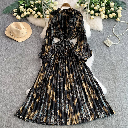 【ワンピース】【1枚で主役級】フレンチ・レトロ・マキシ長袖ワンピース ✨ 着痩せ叶う、大人の花柄【SHシリーズ】