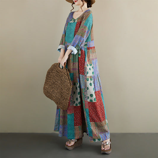 期間限定🍂60%OFF【ワンピース】Aラインロングワンピース レディース 秋新作 クルーネック ゆったり レトロ 大きいサイズ【SHシリーズ】