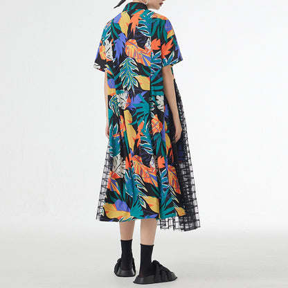 【ワンピース】モード系 ネックシアー切替 半袖ワンピース レディース 夏 ロングワンピース Aライン ゆったり 上品 デザイン性【SHシリーズ】