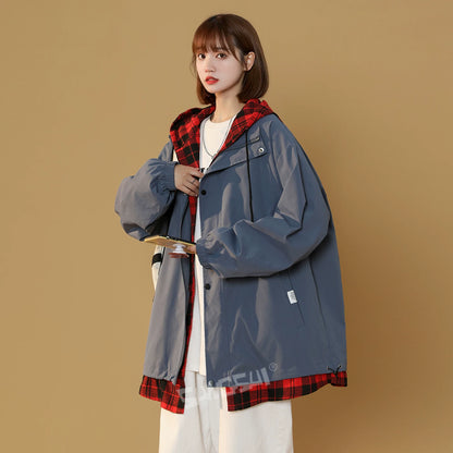 【アウター】レイヤード風 ゆったり 配色 ジップアップ スポーツ ジャケット レディース【FCシリーズ】