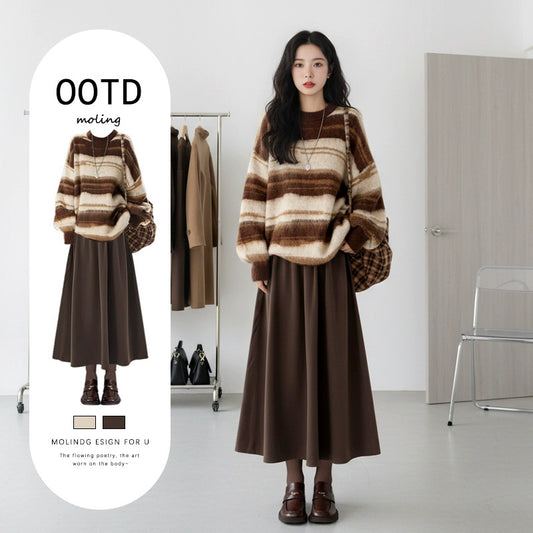 【セットアップ】春 秋 冬 ニット セーター + 厚手 スカート 2点上下セット 【JZシリーズ】
