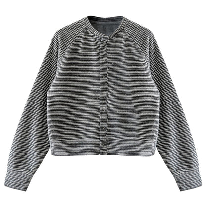 【アウター】春 秋 冬 起毛 ストライプ柄 カーディガン ジャケット【SNシリーズ】