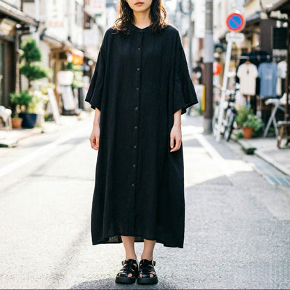 期間限定⭐️60%OFF【ワンピース】フレアスリーブ 無地 ゆったり シャツロング ワンピース  【JZシリーズ】