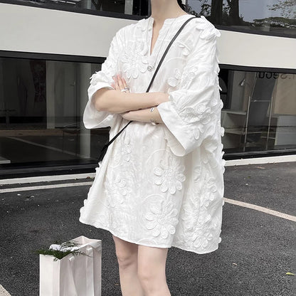 【ワンピース】夏 春 秋 コットン100% エレガント 着痩せ効果 ルーズ 半袖 ワンピース 【SNシリーズ】