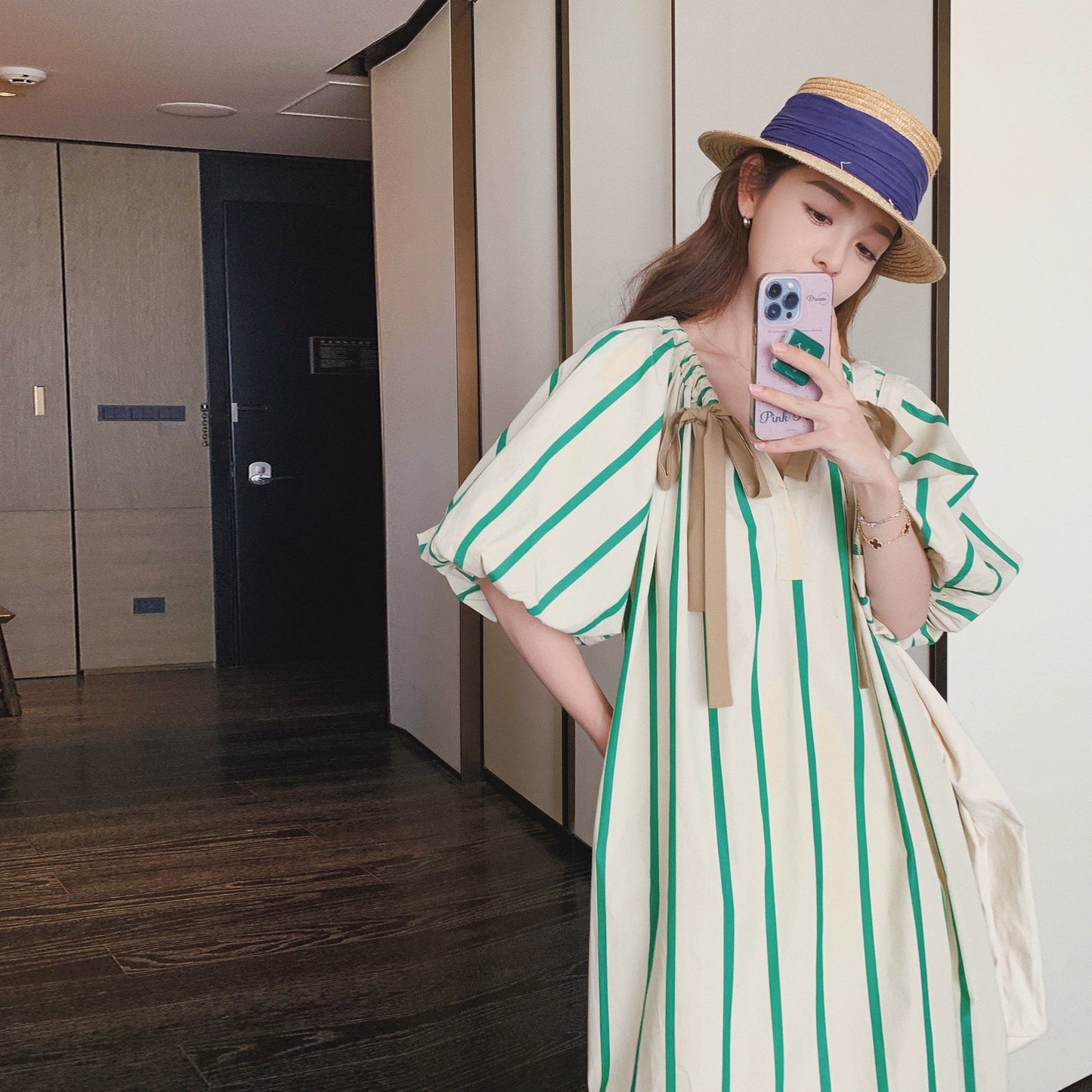 【ワンピース】夏 フレンチデザイン ゆったり ファッションカジュアル ストライプ 半袖ワンピース【SHシリーズ】