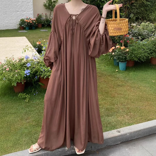 【ワンピース】全10色 韓国風 ゆったりバルーンスリーブ 大きいサイズ  長袖ワンピース