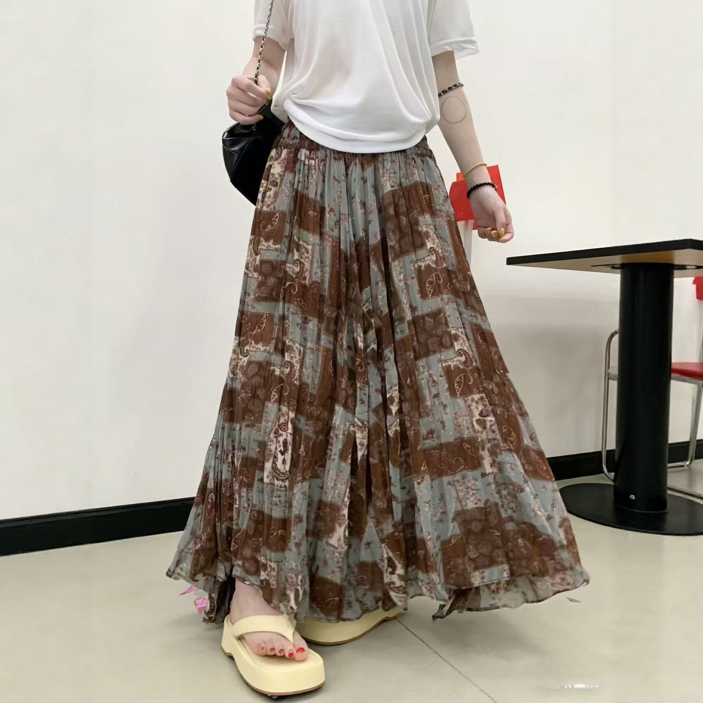 【ボトムス】レトロ風 花柄 プリーツ スカート レディース 夏 フレアスカート ハイウエスト ロング丈 フェミニン【SHシリーズ】