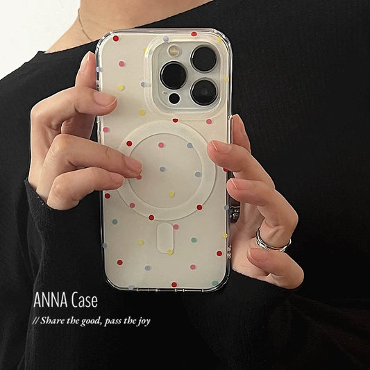 【グッズ】韓国 ins風 ガーリー パステル カラードット マグネット式 iPhone17 Pro Max対応 iPhone16 Pro / 15 Pro / 14対応 新作 全面保護 耐衝撃 ケース