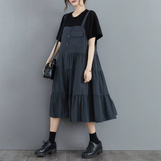 期間限定🌙60%OFF【ワンピース】お腹まわりカバー プリーツ レイヤード風 ゆったり 半袖 ワンピース  【JZシリーズ】