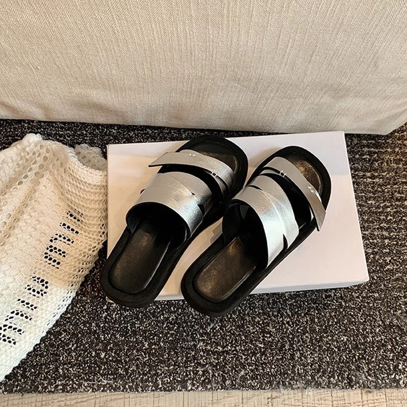 【シューズ】夏の新作クールサンダル 四角いトゥ 厚底ビーチリゾート休暇サンダル