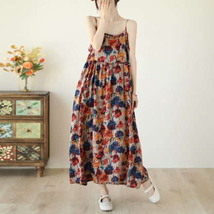 【ワンピース】レトロAライン ゆったり大きめサイズ 気質細見え ノースリーブキャミワンピース【SHシリーズ】