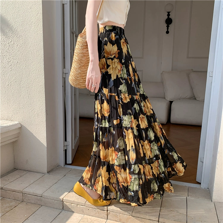 【ボトムス】切り替え  軽やか プリーツ フレア Aライン ハイウエスト シフォンスカート【SHシリーズ】