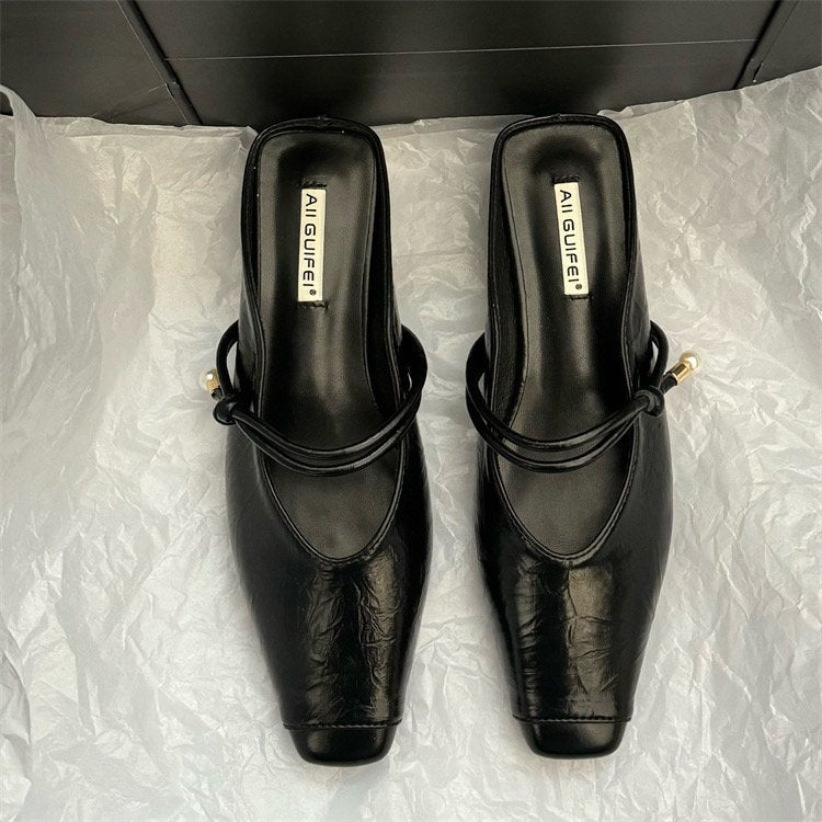 【シューズ】シンプル気質 バックレスウェッジサンダル  フラットミュール  パンプス