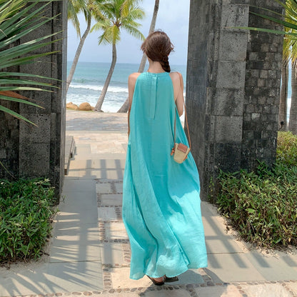 【ワンピース】リゾート感満載  超フェアリー アンクル丈 サマードレス ノースリーブワンピース