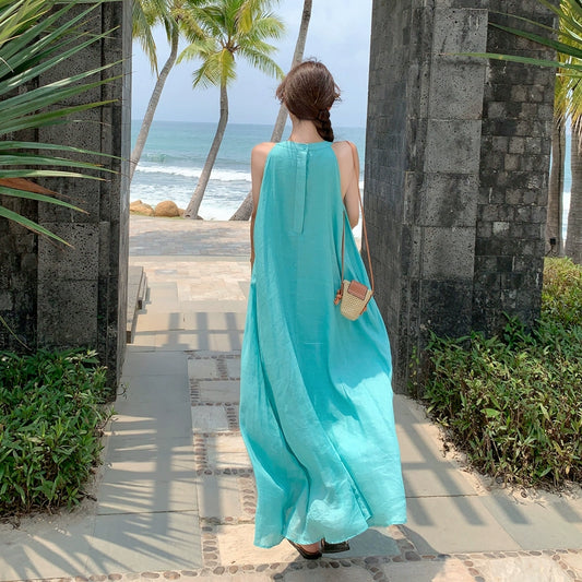 【ワンピース】リゾート感満載  超フェアリー アンクル丈 サマードレス ノースリーブワンピース