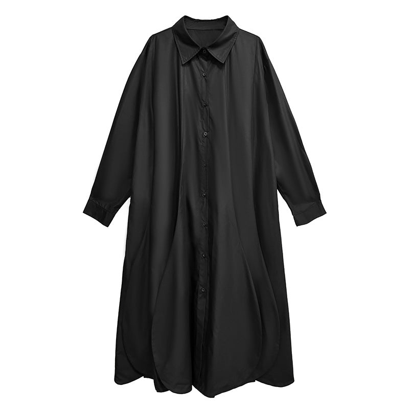 【ワンピース】春 秋 冬 無地 裾アシンメトリー シャツワンピース 【AHシリーズ】