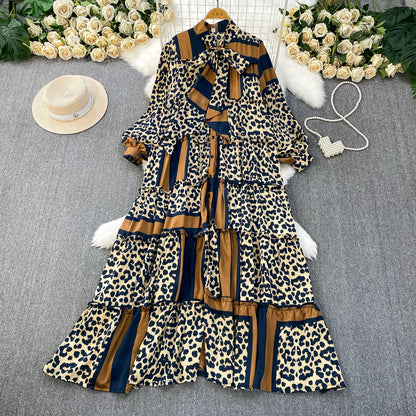 【ワンピース】プリントVネック お腹周りカバー フリル 長袖 ワンピース 【SHシリーズ】