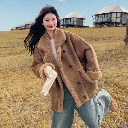 【アウター】冬 レディース メラード風 フェイクムートン ボアコート カフェ色 小柄向け 厚手 あったか【JZシリーズ】