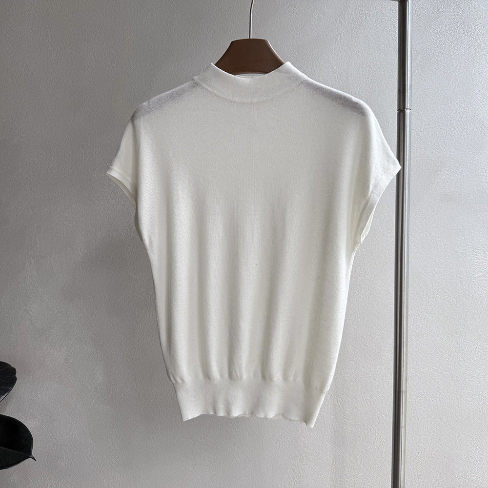 5color【トップス】ハイネック半袖ニットＴシャツ レディース 薄手ニット レイヤード 秋コーデ【JZシリーズ】
