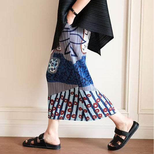 【ボトムス】夏新作 快適おしゃれ ハイウエストシンプルプリーツプリントスカート 着痩せカジュアル【SHシリーズ】