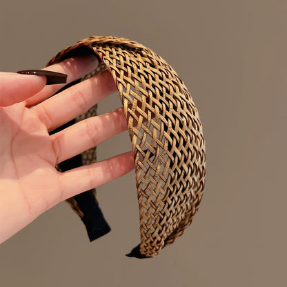 【グッズ】韓国風 リゾート風 ビーチ 旅行 PP草編み ヘアアクセサリー ダークブラウン ヘアバンド