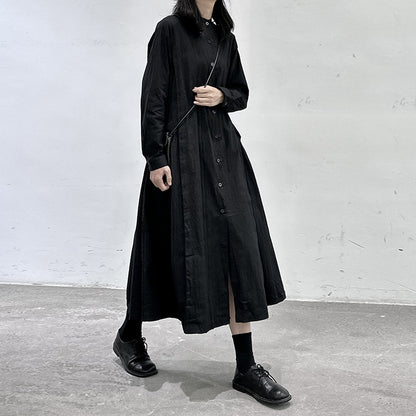 【24AW】【ワンピース 】秋新作 着痩せ ルーズ 長袖 Aライン シャツワンピース【AHシリーズ】