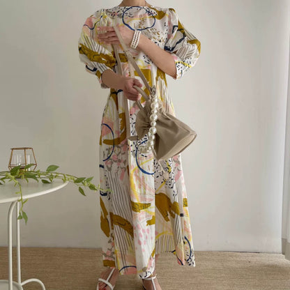 【ワンピース】夏新作 ラウンドネック プリント プリーツ 半袖ワンピース レディース ロング丈
【SHシリーズ】