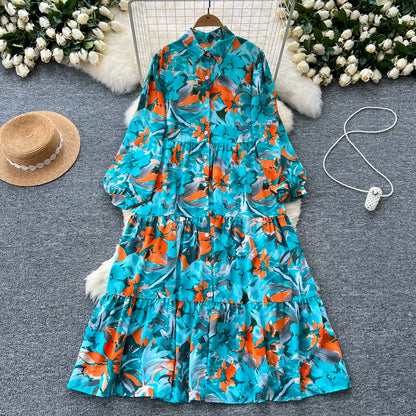 【60%OFF⭐️早い者勝ち】【ワンピース】プリント シングルボタン シャツ ロング丈 長袖 ワンピース 【SHシリーズ】