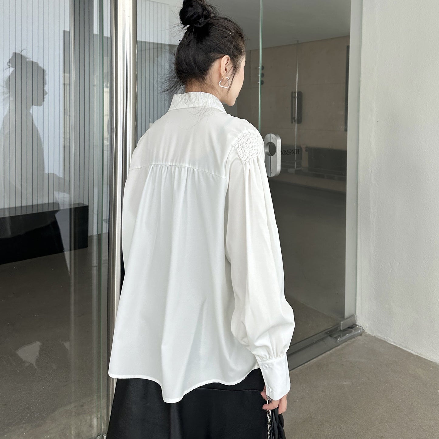 【60%OFF⭐️早い者勝ち】【トップス】プリーツ レース ポロ襟 ゆったり シャツ 【AHシリーズ】