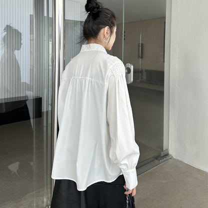 【60%OFF⭐️早い者勝ち】【トップス】プリーツ レース ポロ襟 ゆったり シャツ 【AHシリーズ】