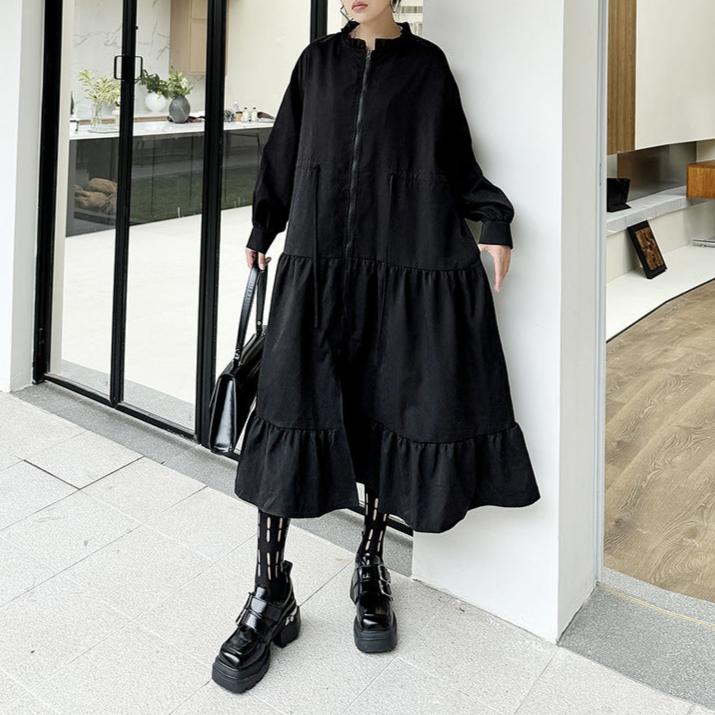 【24AW】【ワンピース】カジュアル スタンドネック 着痩せ 長袖ワンピース【AHシリーズ】