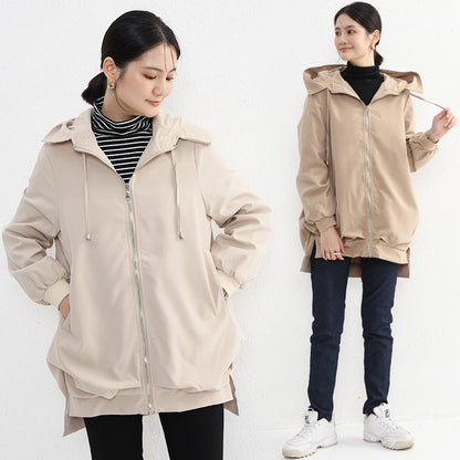 【アウター】春 秋 ゆったり 前短後長 ポケット トレンチコート ジャケット