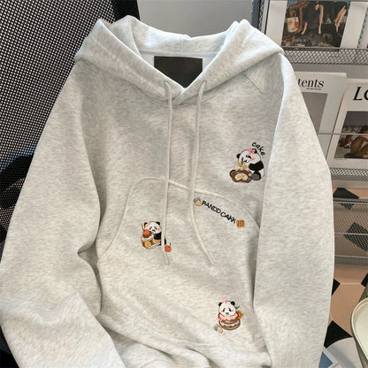 【トップス】韓国風 カレッジテイスト 🐼パンダ刺繍 裏起毛 厚手 フード付きスウェット レディース 冬 Panda【FCシリーズ】