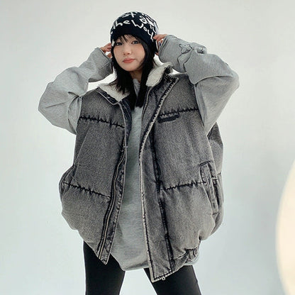 【アウター】春 秋 冬 アメリカンスタイル ヴィンテージ加工 厚手 デニム 綿入れコート【FCシリーズ】