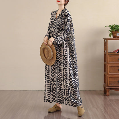 期間限定🍂60%OFF【ワンピース】レトロ花柄Vネックロングワンピース レディース 初秋新作 大きいサイズ リゾート 体型カバー シンプル【SHシリーズ】