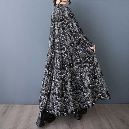 【ワンピース】春 秋 冬 ルーズ 着痩せ効果 プリント 大きいサイズ 長袖 ワンピース 【SHシリーズ】